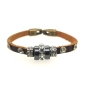 Preview: Braunes Lederarmband mit Strass und Nieten