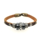 Preview: Braunes Lederarmband mit Strass und Nieten