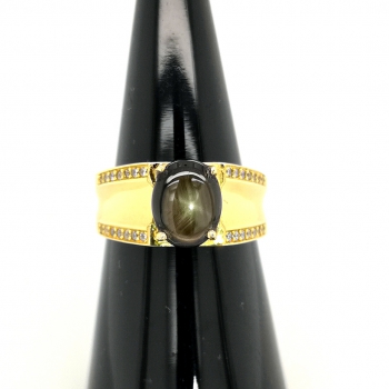 Schwarzer Sternsaphir Silber Ring - Gr. 17