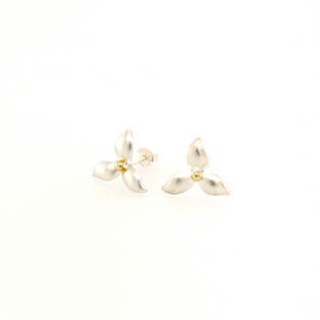 Preview: Blume Silber Ohrringe Ohrstecker vergoldet matt