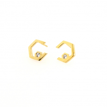 Preview: Zirkonia Silber Ohrringe Ohrstecker gold farbig