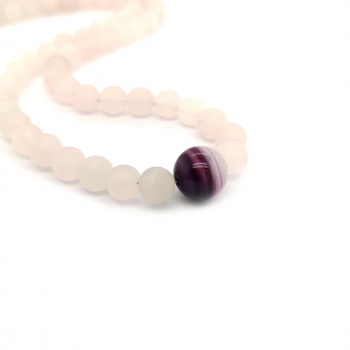 Rosenquarz Achat Collier, Halskette ca. 44 cm. lang