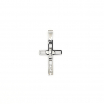 Zirkonia Edelstahl Kreuz Anhänger
