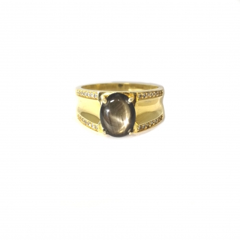 Schwarzer Sternsaphir Silber Ring - Gr. 17