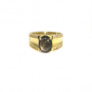 Schwarzer Sternsaphir Silber Ring - Gr. 17