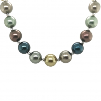 Preview: Bunte Muschelkernperlen Halskette, Collier ca. 48 cm., Verschluss Silber rhodiniert mit Zirkonia