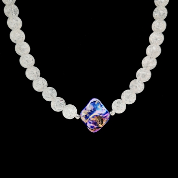 Preview: Knister Bergkristall Halskette mit Perlmutt Collier