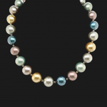 Muschelkernperlen - Pyrit Collier, Kette Silber vergoldet ca. 46,5 cm.