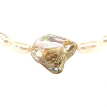 Preview: Weiße Süßwasser Zuchtperlen Halskette, Collier