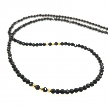 Schwarze Spinell Halskette, Collier ca. 42 cm. Silber vergoldet