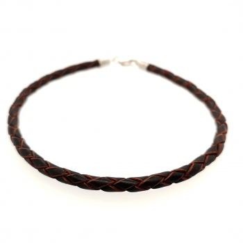 Lederarmband geflochten braun mit 925 Sterling Silber Verschluss