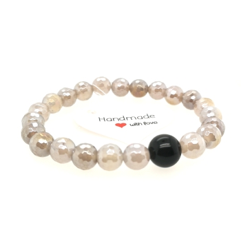 Preview: Achat mit eine Obsidian Kugel Armband flexibel, facettiert und beschichtet ca. 16 cm.