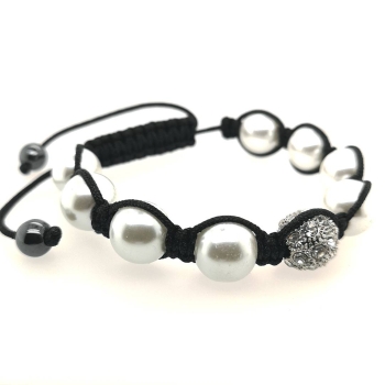 Preview: Weiße Muschelkernperlen Geflochtene Kordel Armband