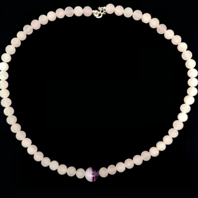 Rosenquarz Achat Collier, Halskette ca. 44 cm. lang