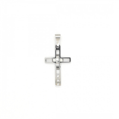 Zirkonia Edelstahl Kreuz Anhänger