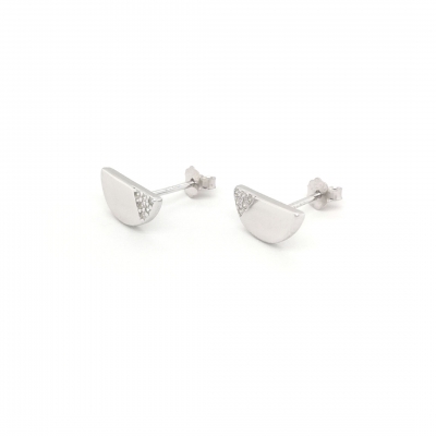 Halbkreis Zirkonia Silber Ohrringe Ohrstecker