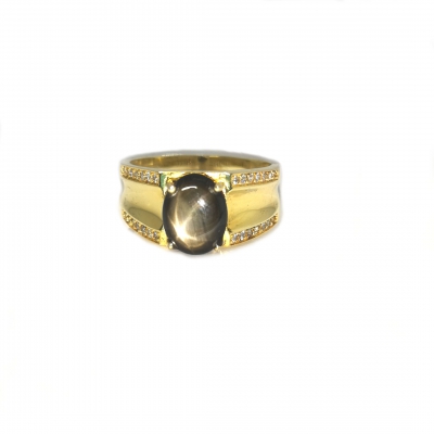 Schwarzer Sternsaphir Silber Ring - Gr. 17