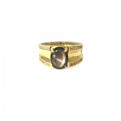 Schwarzer Sternsaphir Silber Ring - Gr. 17