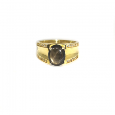 Schwarzer Sternsaphir Silber Ring - Gr. 17