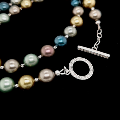 Bunte Muschelkernperlen Halskette, Collier ca. 48 cm., Verschluss Silber rhodiniert mit Zirkonia