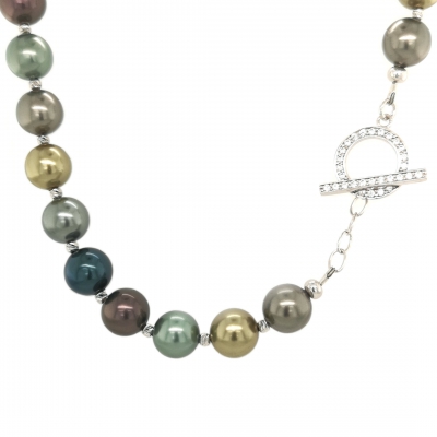 Bunte Muschelkernperlen Halskette, Collier ca. 48 cm., Verschluss Silber rhodiniert mit Zirkonia