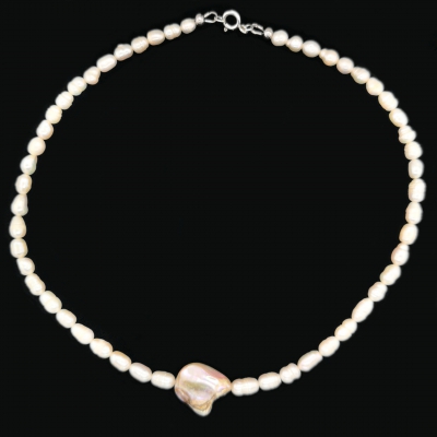 Weiße Süßwasser Zuchtperlen Halskette, Collier