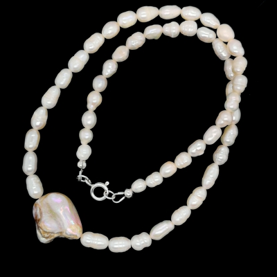 Weiße Süßwasser Zuchtperlen Halskette, Collier