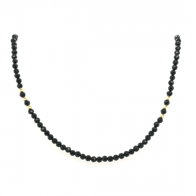 Schwarze Spinell Halskette, Collier ca. 42 cm. Silber vergoldet