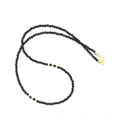 Schwarze Spinell Halskette, Collier ca. 42 cm. Silber vergoldet