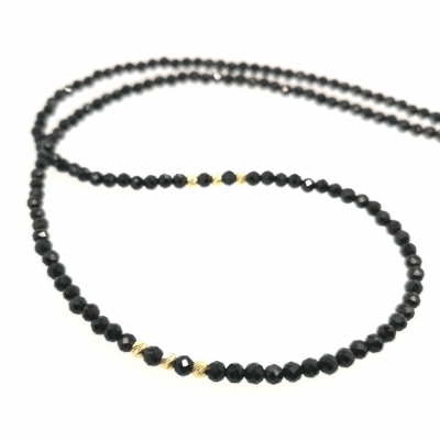 Schwarze Spinell Halskette, Collier ca. 42 cm. Silber vergoldet