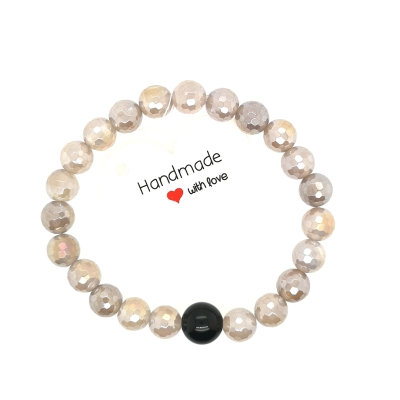 Achat mit eine Obsidian Kugel Armband flexibel, facettiert und beschichtet ca. 16 cm.