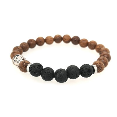 Buddha Holz- Lava flexibles Armband