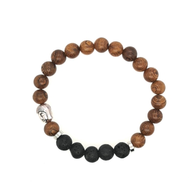Buddha Holz- Lava flexibles Armband